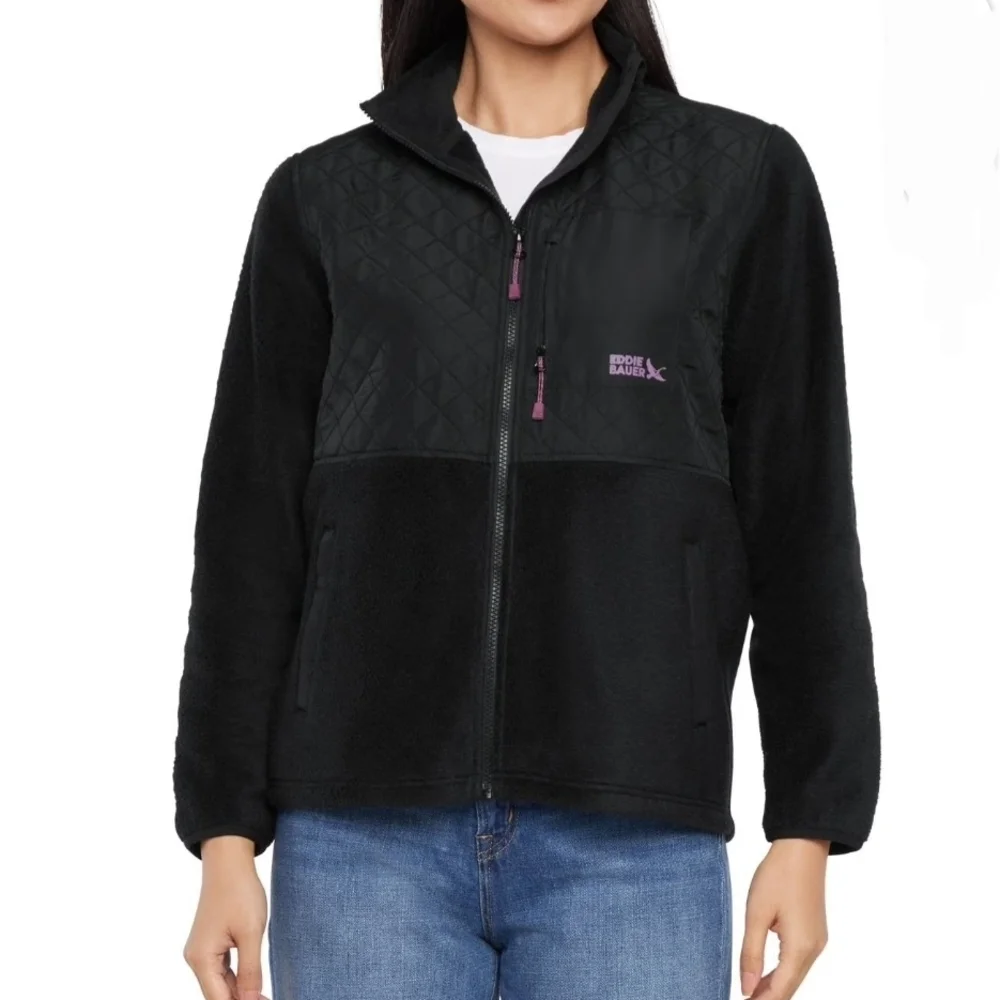 Eddie Bauer Women's Black and Purple Teddy Jacket - Picture 1 of 5
